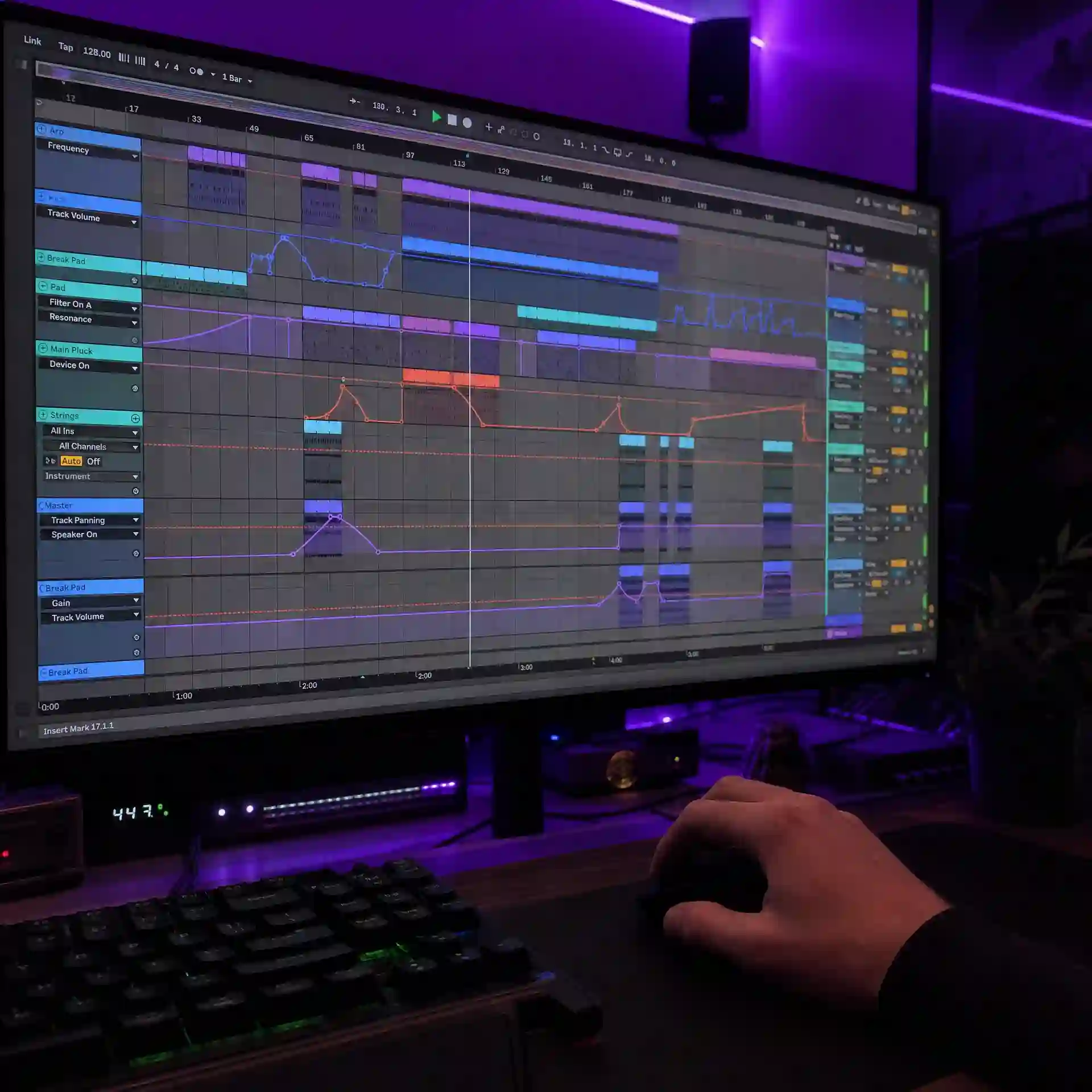 Automation lanes and arrangement changes illustrate how to make edm music with subtraction, filter sweeps, reintroduced elements, and controlled movement throughout an energetic electronic build up.